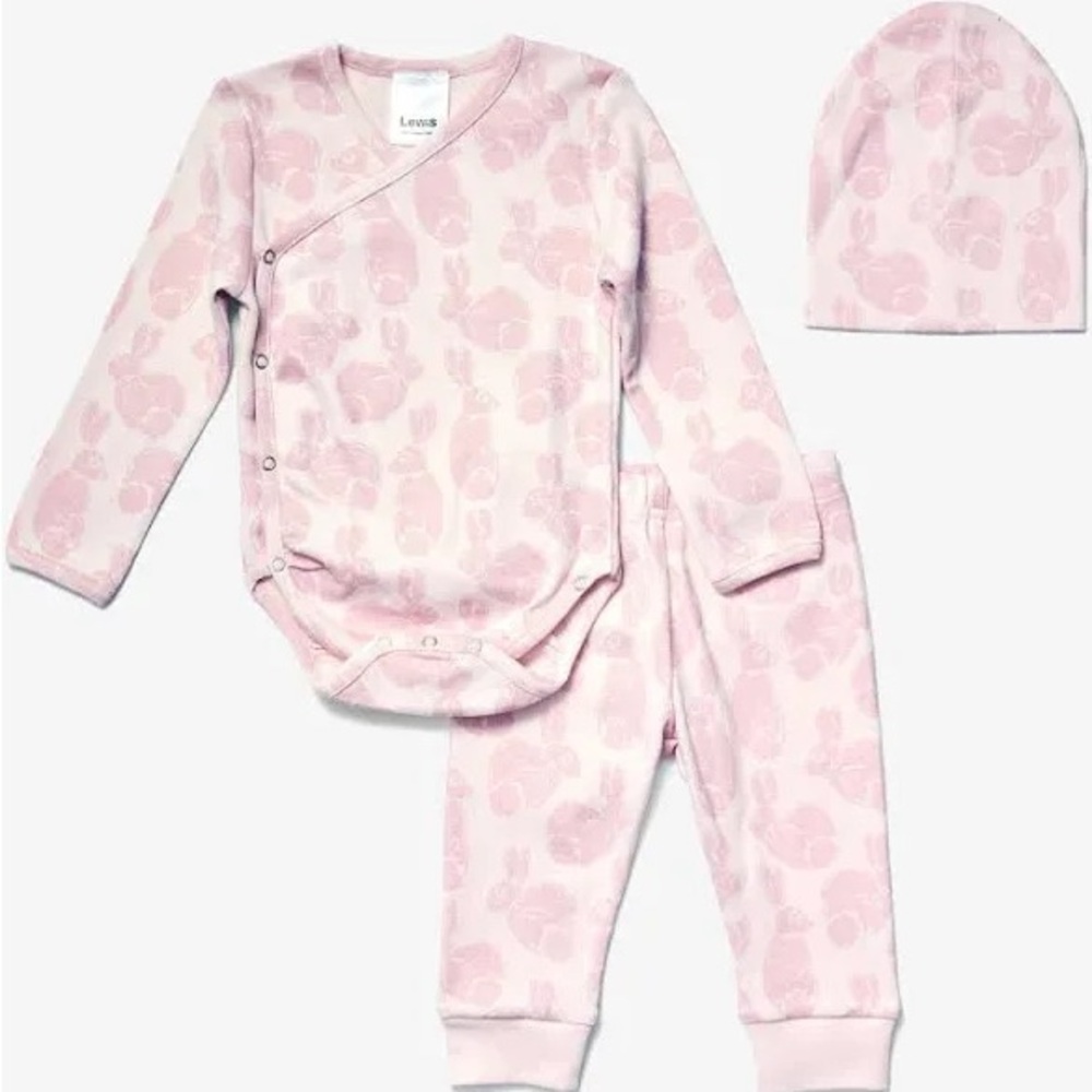 Lewis Pink Bunny Print 3-6 Month Set